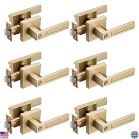 10p-htl21mb Visit The Ncsen Store 6 Pack Gold Privacy Door Handles Heavy Duty Satin Brass Knobs For Bath And Bed