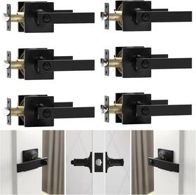 A0022403 Voraus 6 Pack Matte Black Door Handles - Privacy Levers Set Keyless Interior
