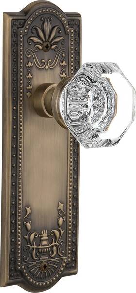 704372 Warehouse Meadows Plate With Waldorf Crystal Knob Privacy - 2.375 Inch Antique Bra
