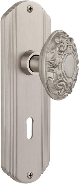 706437 Warehouse Deco Plate With Keyhole Victorian Knob Single Dummy Satin Nickel