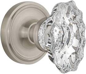 713719 Warehouse Classic Rosette With Chateau Door Knob Single Dummy Satin Nickel