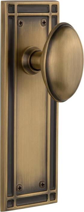 716198 Warehouse Mission Plate With Homestead Knob Privacy - 2.375 Inch Antique Brass