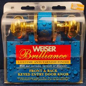 Weiser 083978266715 Vintage Brilliance Front Back Keyed Entry Door Knob Gold Tone