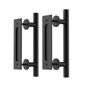 Winsoon 751105795888 2pcs 12 Inch Sliding Barn Door Handles Black Hardware With Flush Finger Pull Doubl