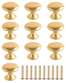 Xuduvay 723496223141 10 Pack Solid Cabinet Knobs 25mm Diameter Round Gold Dresser Drawer And