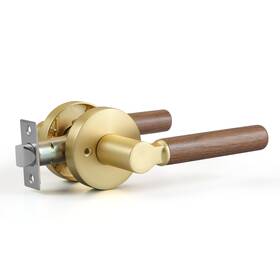 Yagu 757876792545 Wooden Round Passage Lever Door Handle Non-locking 1 Pack Satin Brass