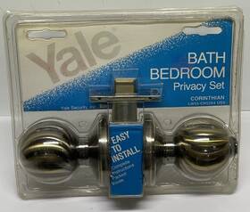 Lw55-ch5284 Yale Vtg Bath Bedroom Door Knob Locking Corinthian Us5 Antique Brass