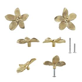 Hs0108-6 Yemchi 6 Pack Brushed Gold Flower Cabinet Knobs 60mm/ 2.36 Inch Kitchen Drawer Pul