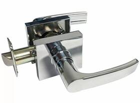9165bk-cp Zangi Hardware Polished Chrome Privacy Bed/bath Door Handle With Lock Square Modern Plate