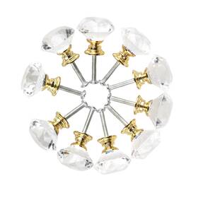 Zaplyte 605322844884 30mm Dia Diamond Crystal Glass Drawer Knobs Pull Handle Gold 10pcs