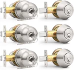 3 Pack Exterior Door Knob And Single Cylinder Deadbolt Lock Combo Set, Brushed. Fixed Price $81.87.