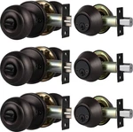 Brotima 3 Pack Keyed Alike Door Knob With Double Cylinder Deadbolt Lock Set, Oil. Fixed Price $72.16.