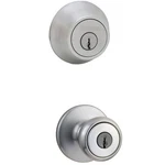Kwikset Tylo Satin Chrome Door Knob & Single Cylinder Deadbolt Combo Pack. Fixed Price $19.99.
