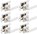 Satin Nickel Square Door Handle Set - 6 Privacy Locks For Bedrooms & Bathrooms. Fixed Price $131.99.