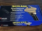 Schlage Maximum Security Lock Set Complete, Brushed Brass W/ 4 Keys. Fixed Price $119.99.