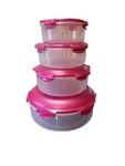 Locknlock 4-PIECE Nesting Round Food Storage Containers W Lids, Air-tight, Pink. Fixed Price $20.00.