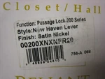 Weslock New Haven Passage Door Lever Set - Nickel Adj. Latch 00200XNXNFR22. Fixed Price $22.99.