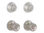 Brill Satin Stainless Steel Single Cylinder Deadbolt Keyed Entry Door Knobs Pac. Fixed Price $45.00.