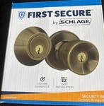 First Secure By Schlage Security Set Door Knob & Deadbolt With Keys Brass. Fixed Price $39.99.