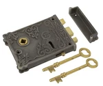 Floral Design Antique Wrought Iron & Solid Brass Rim Door Knob Lock Set. Fixed Price $77.71.