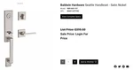 Baldwin Reserve Single Cyl Handle Set Satin Nickel SCSEAXSQURCSR150 9BR1800-197. Fixed Price $228.00.
