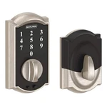 Schlage Camelot Satin Nickel Electronic Touchscreen Deadbolt With Thumbturn. Fixed Price $79.99.