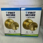 First Secure By Schlage Hall & Closet Interior Door Knob Gold P10HWK605, Pair. Fixed Price $14.97.