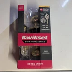 Kwikset Juno Smartkey Entry Door Knob W/ Keys Polished Brass. Fixed Price $21.99.