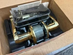 Schlage F10N 89 FLA605 Passage Latch 3/8TH - 3/4" Dr 2 3/8" Gloss Gold Brass. Fixed Price $54.99.
