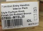 Weslock Interior Door Knob. One Handle Missing But Has Everything Else. Fixed Price $80.00.