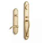 Signature Hardware Marconi Brass Entrance Door Set, Right Hand, Satin. Fixed Price $249.95.