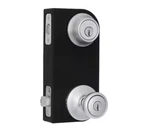 Kwikset Tylo Satin Chrome Keyed Entry Knob Single Cylinder Deadbolt Combo Round. Fixed Price $22.00.