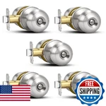 Plustool 5 Pack Brushed Nickel Door Knobs Privacy Lock Reversible For Left Right. Fixed Price $60.73.