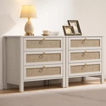 Boho White Nightstand Set With 3 Drawers & Golden Handles For Bedroom. Fixed Price $383.99.