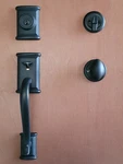 Vintage Kwikset Ashfield Matte Black Front Entry Door Knob Handleset Lock. Fixed Price $139.99.
