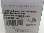 Weslock Bordeau Left Handed Single Dummy Door Lever Set W/ Round Rose 605U10020. Fixed Price $25.00.