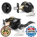 Probrico Front Door Entry Lever Lockset Single Cylinder Deadbolt Flat Black Keye. Fixed Price $66.42.