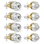 Plustool 4 Pack Exterior Door Lock Set, Satin Nickel Knob Brushed. Fixed Price $99.98.