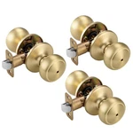 3 Pack Gold Door Knobs,interior With Lock,coastal Style Satin Brass.... Fixed Price $50.22.