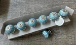 Hand-painted Ceramic Knobs Turquoise & Silver Set Of 7 Made India. Fixed Price $15.99.