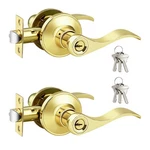 Gobrico 2 Pack Polished Brass Keyed Entrance Door Lever Handle Entry Lockset Har. Fixed Price $56.41.