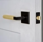 Viaggio Quadrato Hammered Rosette Black Passage Door Lever W/satin Brass. Fixed Price $29.99.