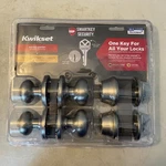 Kwikset Cove Satin Nickel Keyed Entry Knob & Deadbolt W/ Smartkey 92420-059. Fixed Price $45.00.