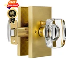 Hiemey Glass Door Knobs Interior With Lock, Crystal Gold Privacy, Satin Brass. Fixed Price $73.98.