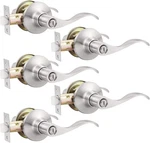 Gobekor 5 Pack Brushed Nickel Door Privacy Lever - Keyless, Satin. Fixed Price $68.41.