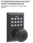 Tru-bolt Infinity Bluetooth Knob With Keypad. Fixed Price $59.99.