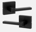 Kwikset Halifax Square Matte Black Keyed Entry Door Handle Featuring Smartkey. Fixed Price $24.95.