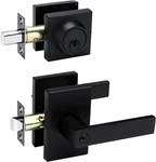 Goldenwarm Black Door Handle With Deadbolt, Square Contemporary Matte Exte. Fixed Price $29.99.