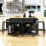 Large Kitchen Island With 2 Bar Stools, Power Outlet, Door Internal Storage Rack. Fixed Price $415.00.