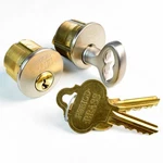 Period Brass Hickory Ribbon & Reed Mortise Cylinder Aux Deadbolt, Satin Nickel. Fixed Price $75.00.